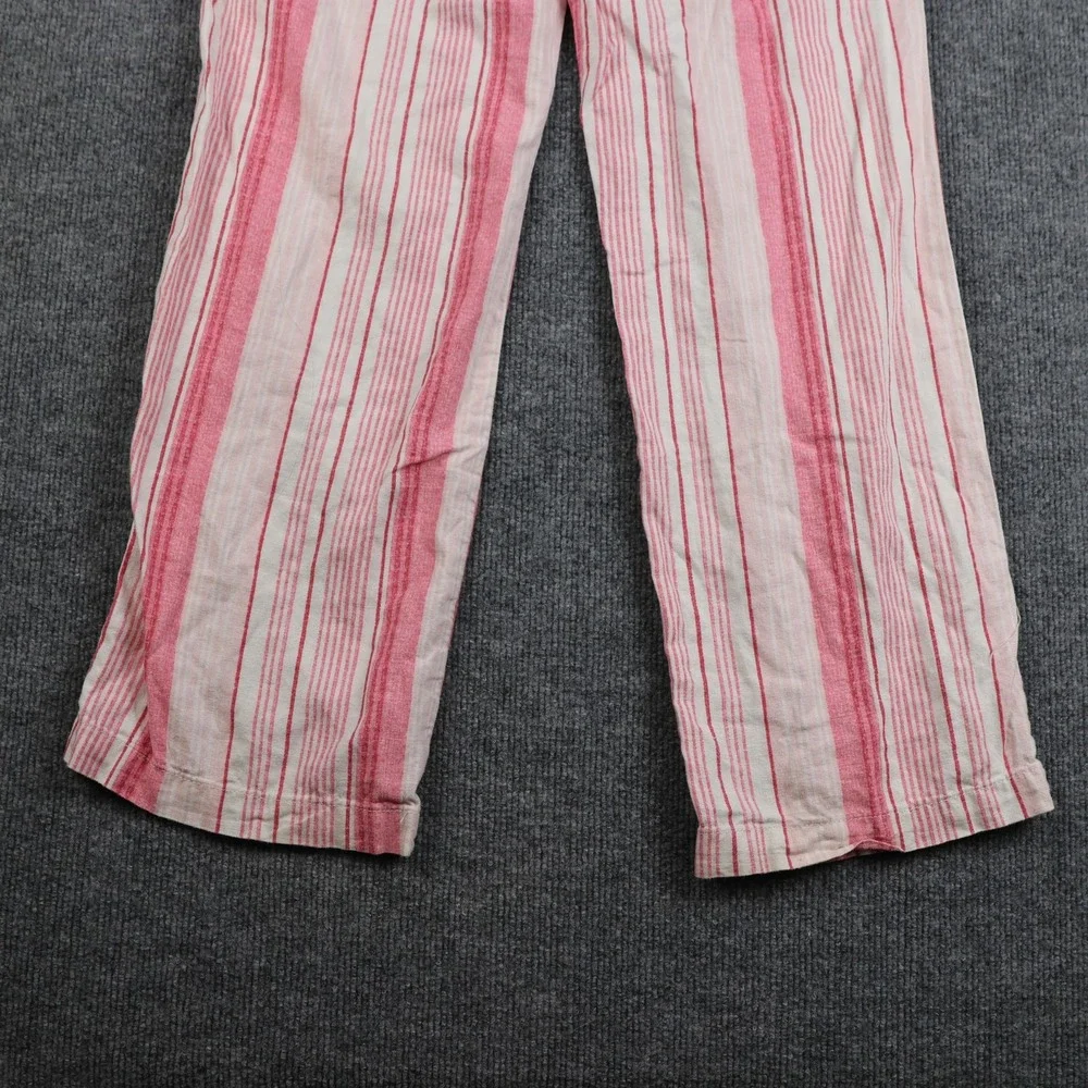 Linen Blend Pants Womens Medium Pink Striped Drawstring Elastic Waist Pockets - Picture 11 of 12
